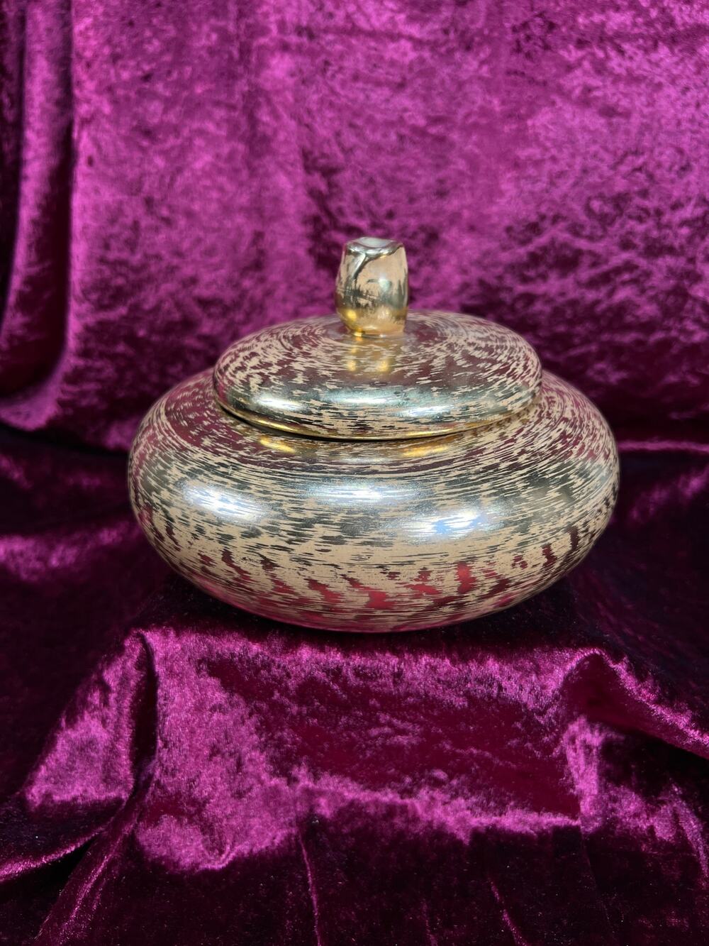 Vintage Stangl Ceramic Trinket Box – Granada Gold Metallic Lidded Dish